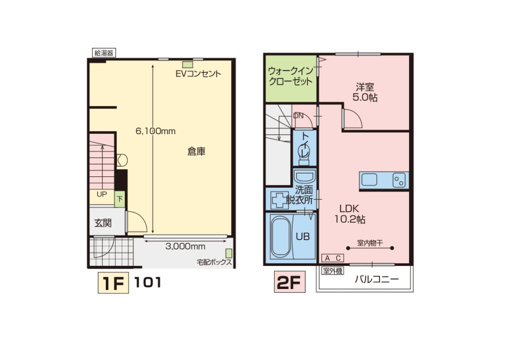 1階がガレージスペース、2階が居住スペースのメゾネットタイプ loading=