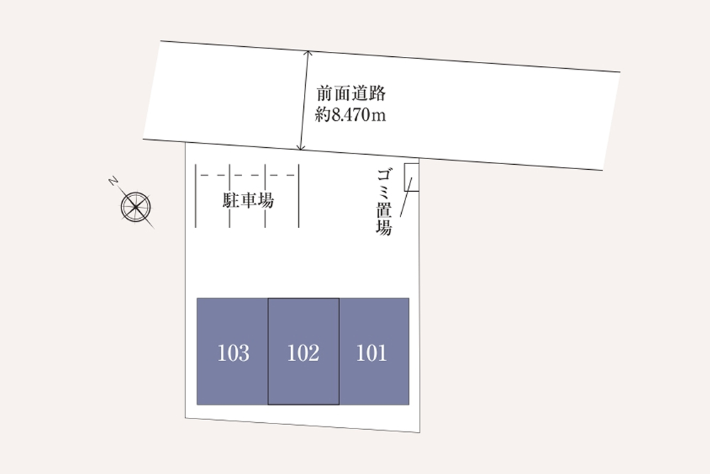 全3棟のガレージハウス。各戸に平面駐車場1台付。 loading=