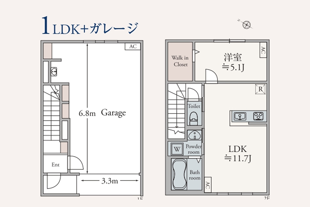 1階がガレージスペース、2階が居住スペースのメゾネットタイプ loading=