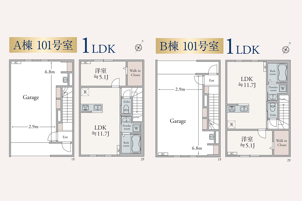 独立した洋室を備えた1LDK+1階ガレージスペースのメゾネットタイプ
 loading=
