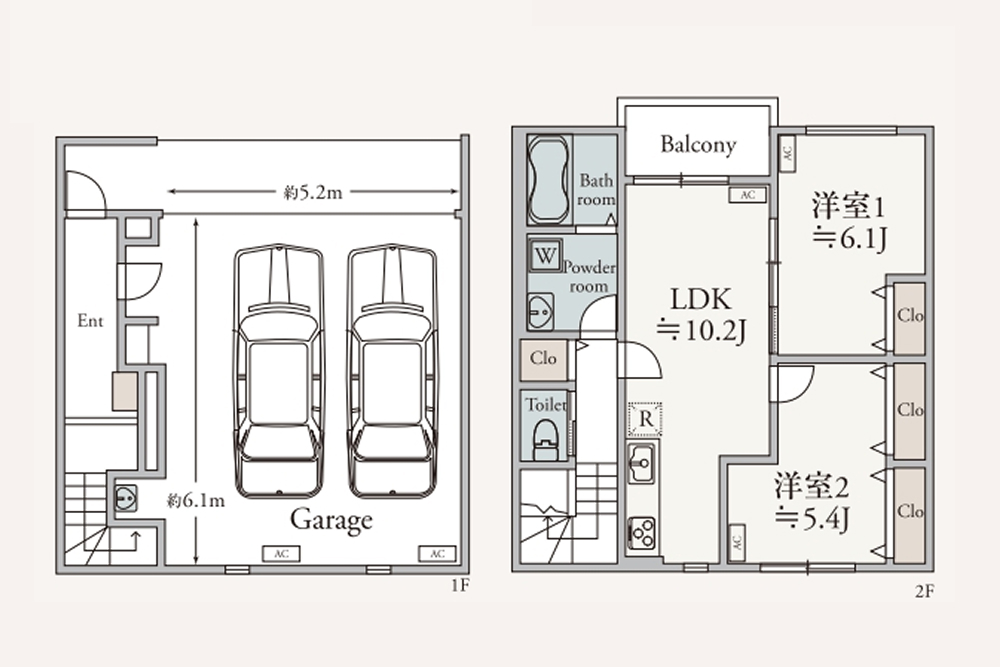 2台並列駐車可能なガレージスペース＋2LDKのメゾネットタイプ loading=